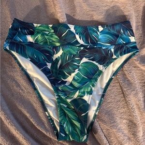 Cupshe Green Leaf Print High-Waisted Bikini Bottom